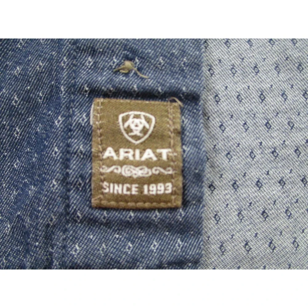 Ariat Shirt Mens XL Blue Button Down Long‎ Sleeve 100% Cotton Western Pocket